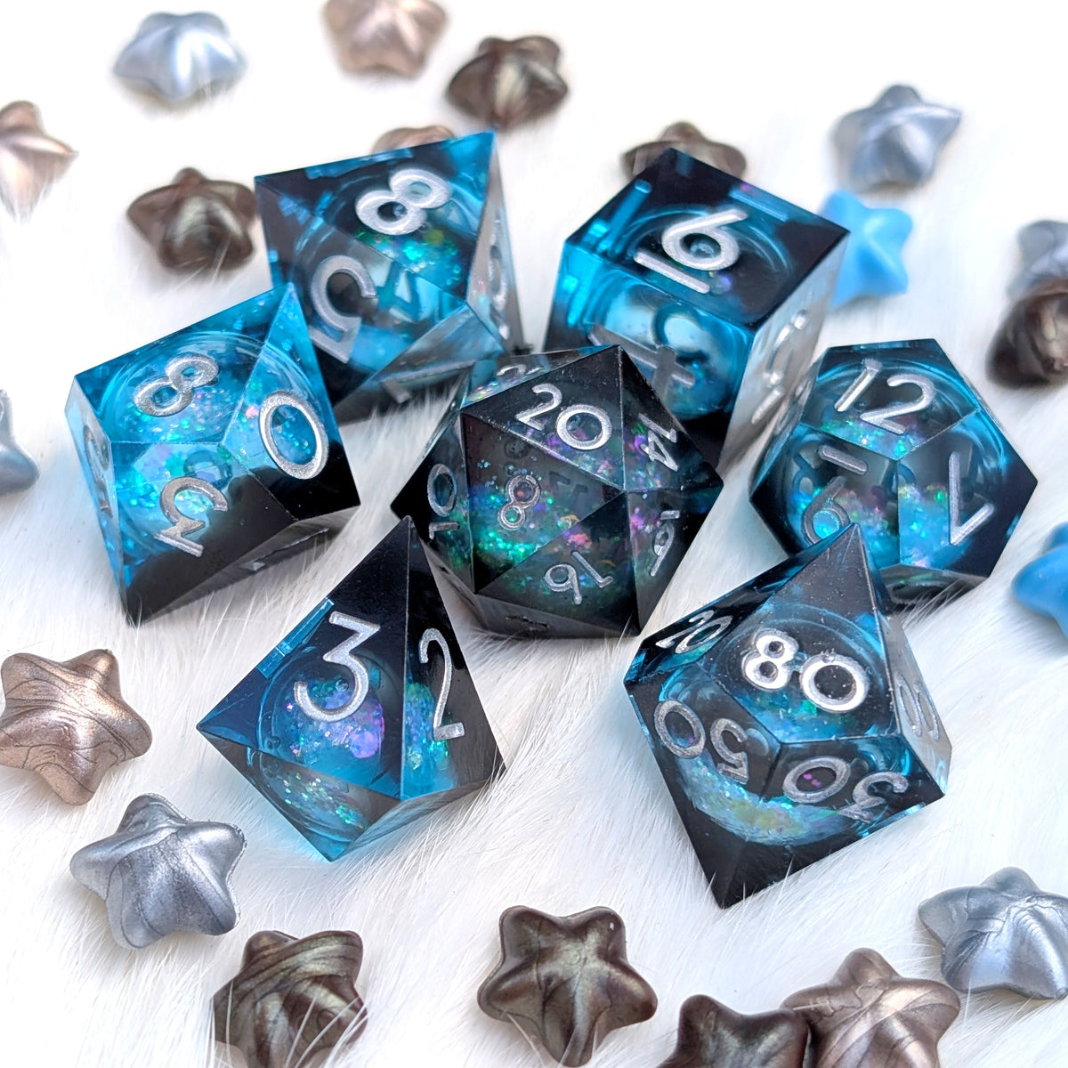 Midnight Current - Black & Blue Liquid Core DnD Dice Set