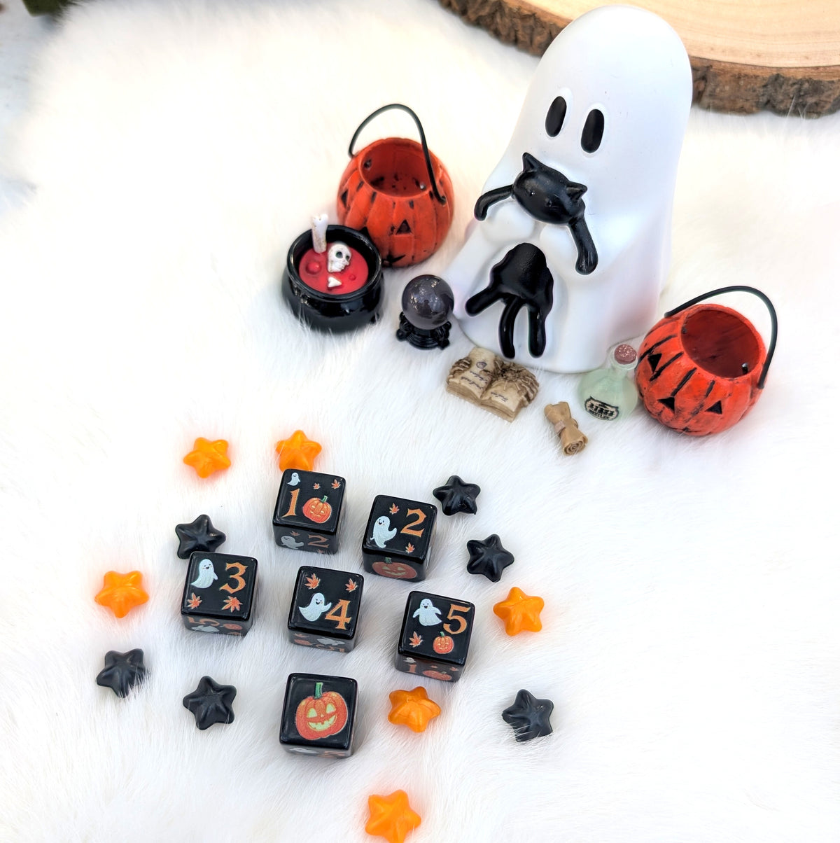 Halloween D6 Dice Set - Black Ghost & Pumpkin Dice - Little Haunts