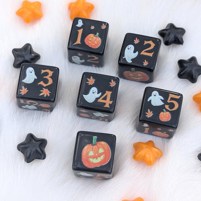 Halloween D6 Dice Set - Black Ghost & Pumpkin Dice - Little Haunts