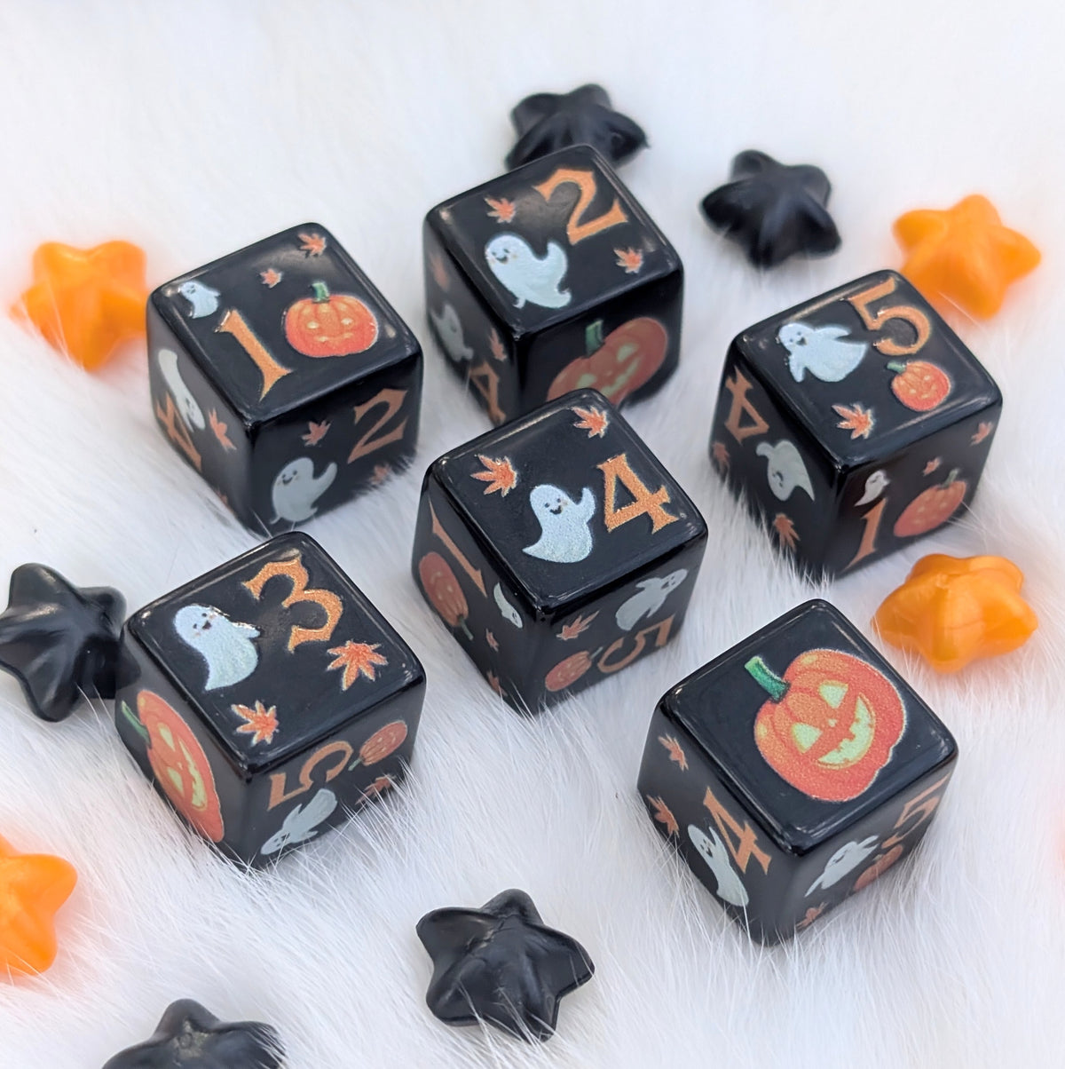 Halloween D6 Dice Set - Black Ghost & Pumpkin Dice - Little Haunts