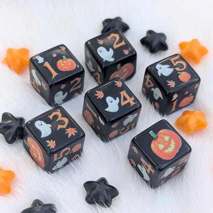Halloween D6 Dice Set - Black Ghost & Pumpkin Dice - Little Haunts
