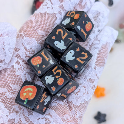 Halloween D6 Dice Set - Black Ghost & Pumpkin Dice - Little Haunts