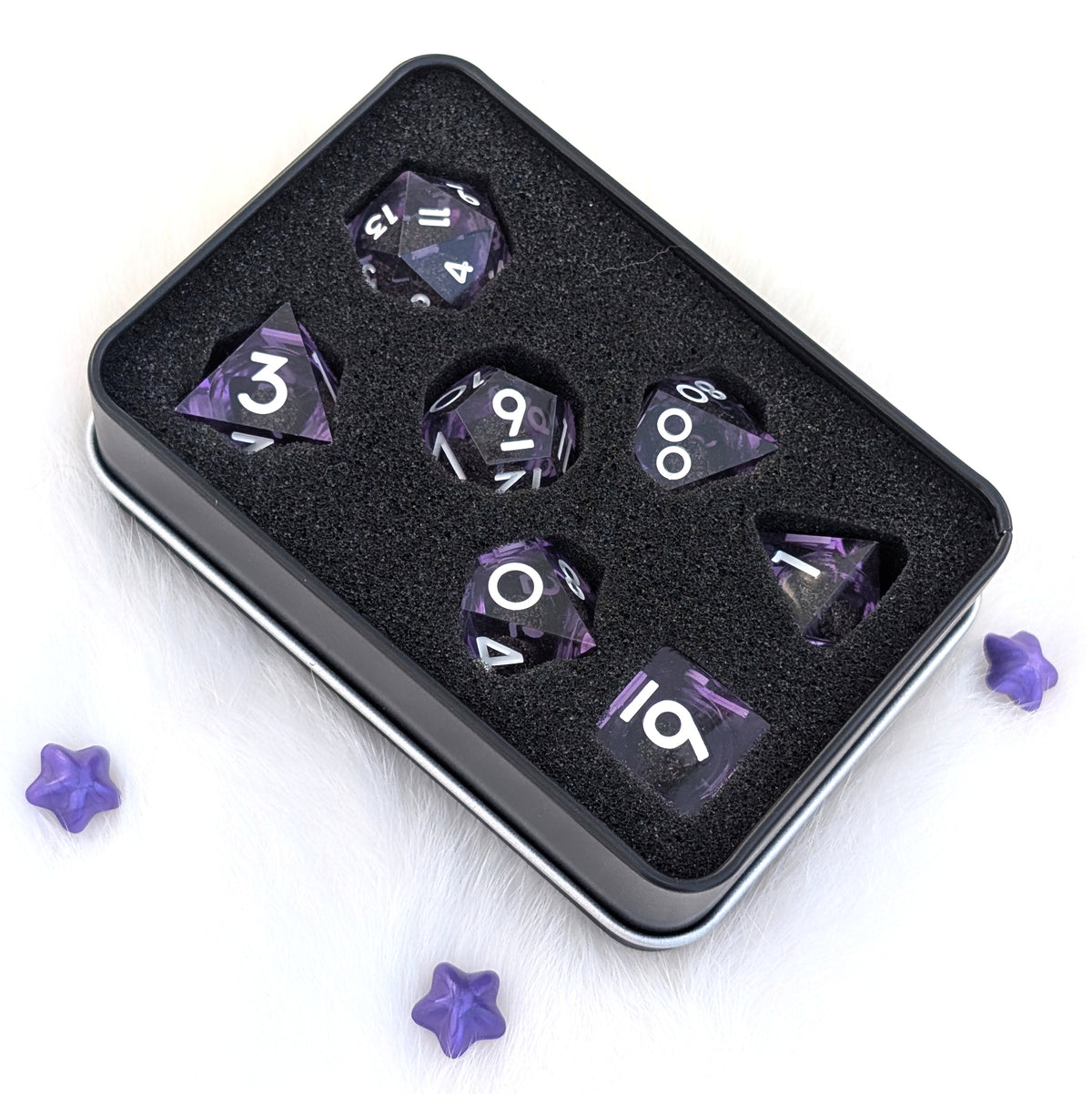 Purple Liquid Core DnD Dice Set - Black Glitter - Midnight Hex