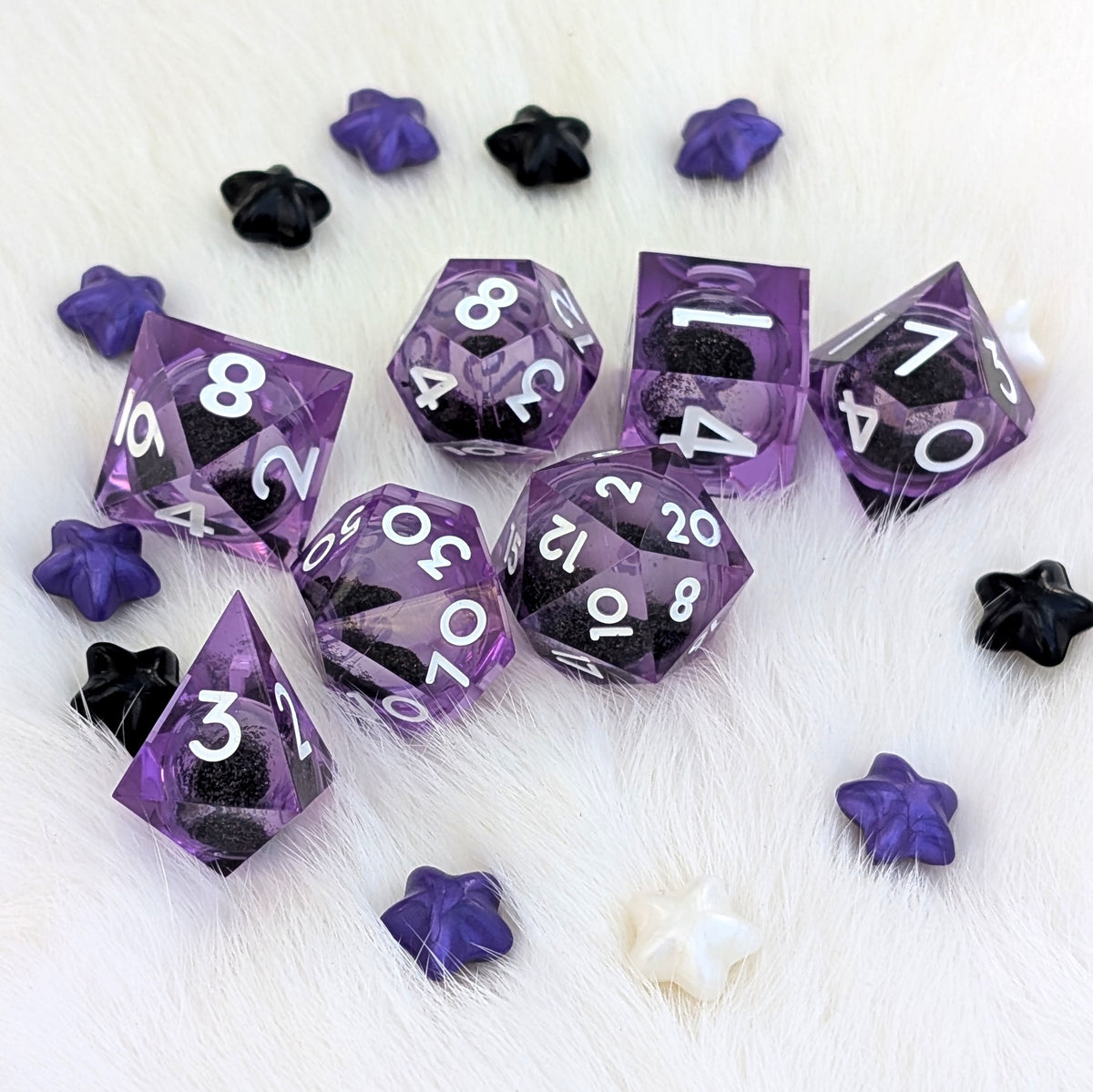 Purple Liquid Core DnD Dice Set - Black Glitter - Midnight Hex