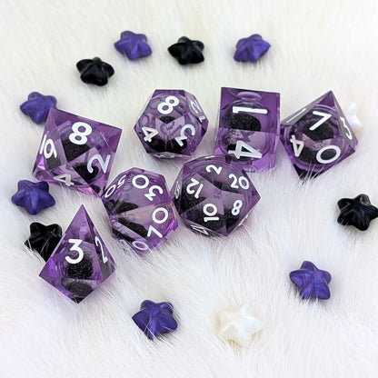 Purple Liquid Core DnD Dice Set - Black Glitter - Midnight Hex