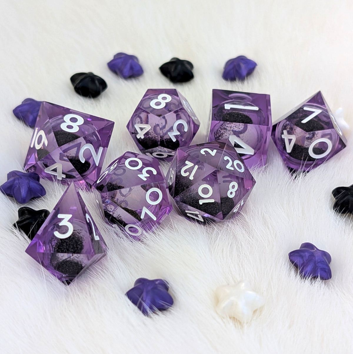 Purple Liquid Core DnD Dice Set - Black Glitter - Midnight Hex