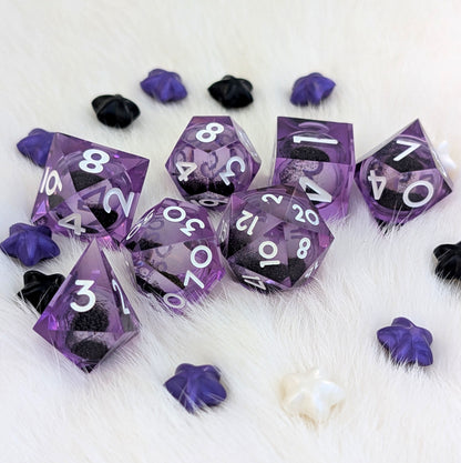 Purple Liquid Core DnD Dice Set - Black Glitter - Midnight Hex