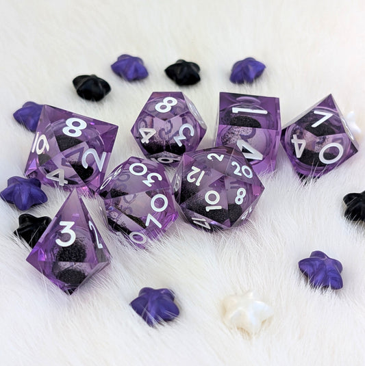Purple Liquid Core DnD Dice Set - Black Glitter - Midnight Hex