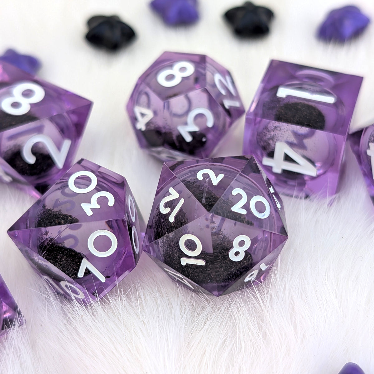 Purple Liquid Core DnD Dice Set - Black Glitter - Midnight Hex