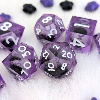 Purple Liquid Core DnD Dice Set - Black Glitter - Midnight Hex