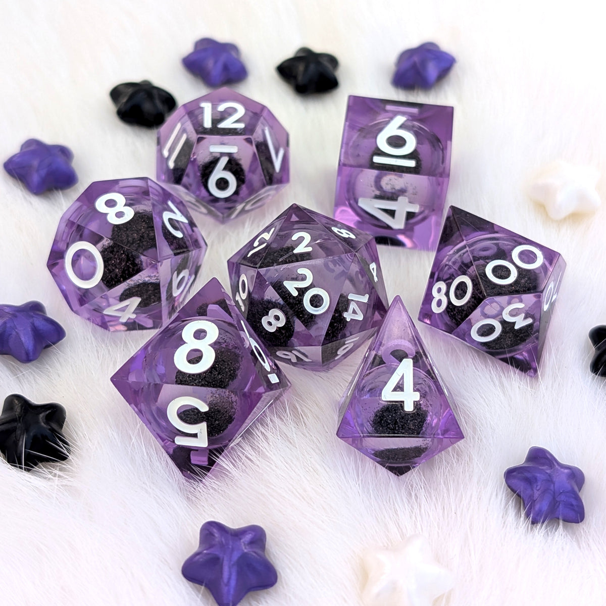 Purple Liquid Core DnD Dice Set - Black Glitter - Midnight Hex