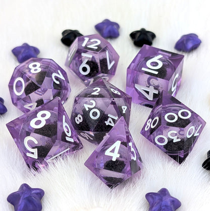 Purple Liquid Core DnD Dice Set - Black Glitter - Midnight Hex