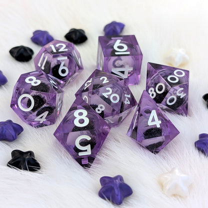 Purple Liquid Core DnD Dice Set - Black Glitter - Midnight Hex