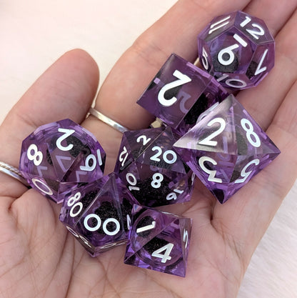 Purple Liquid Core DnD Dice Set - Black Glitter - Midnight Hex