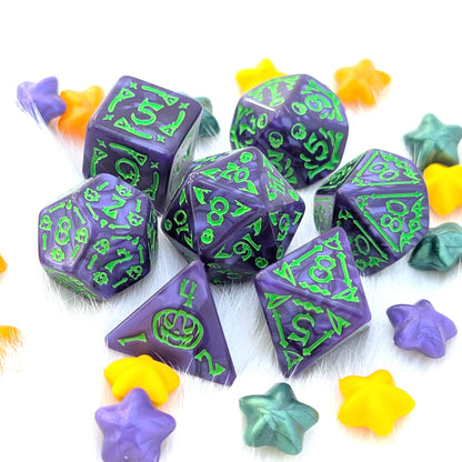 Purple Halloween DnD Dice Set - Marbled Acrylic - Moonlit Mischief