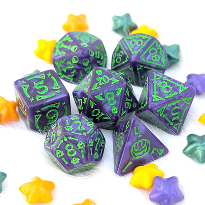 Purple Halloween DnD Dice Set - Marbled Acrylic - Moonlit Mischief
