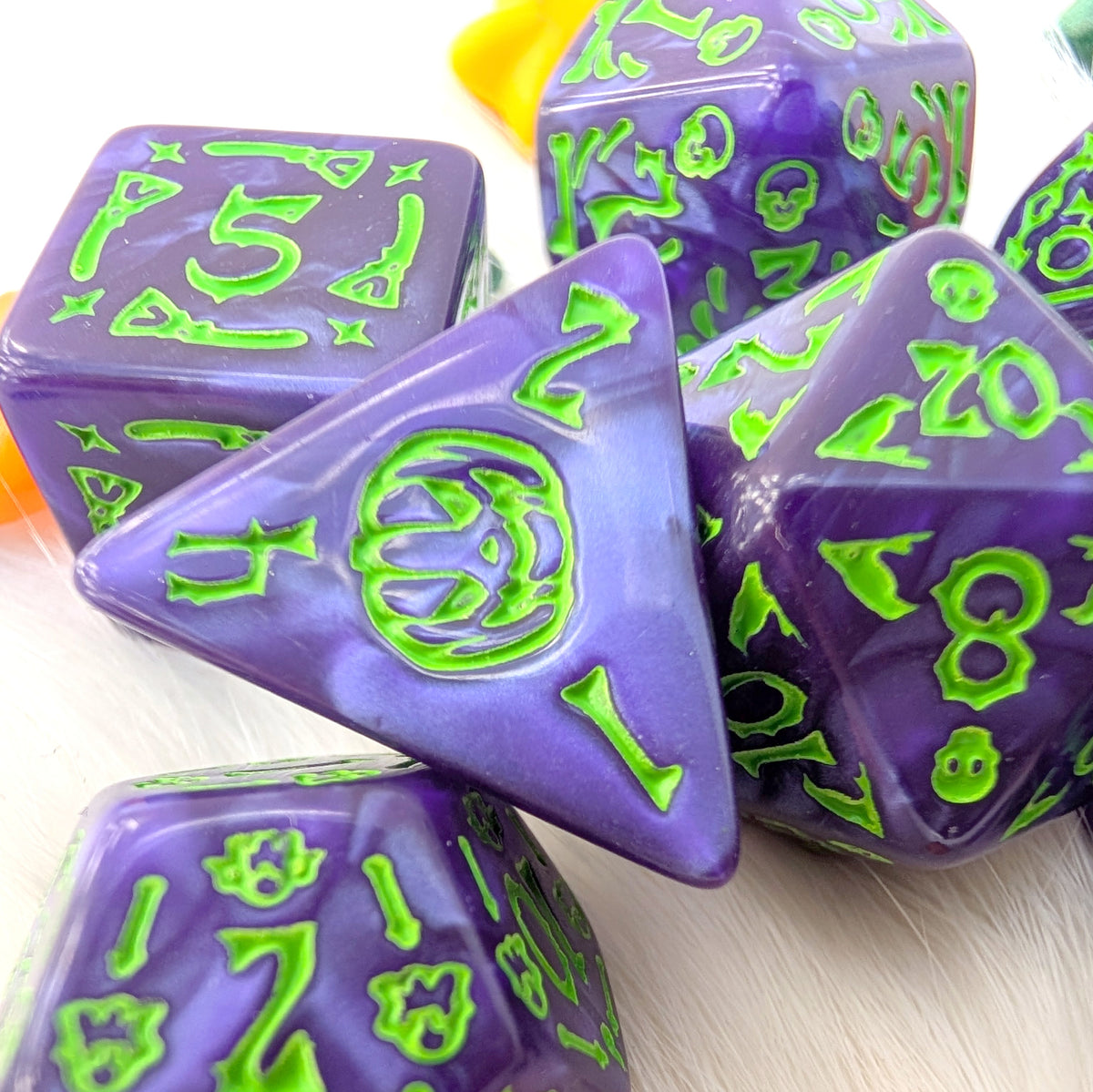 Purple Halloween DnD Dice Set - Marbled Acrylic - Moonlit Mischief