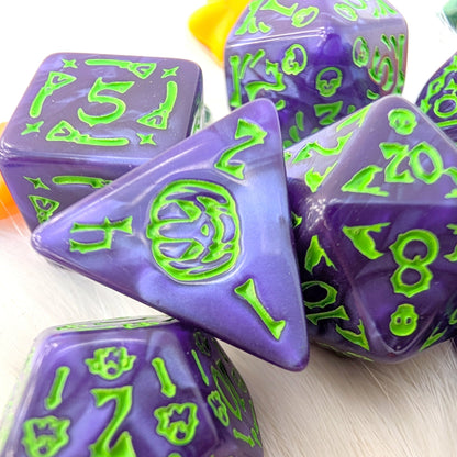 Purple Halloween DnD Dice Set - Marbled Acrylic - Moonlit Mischief