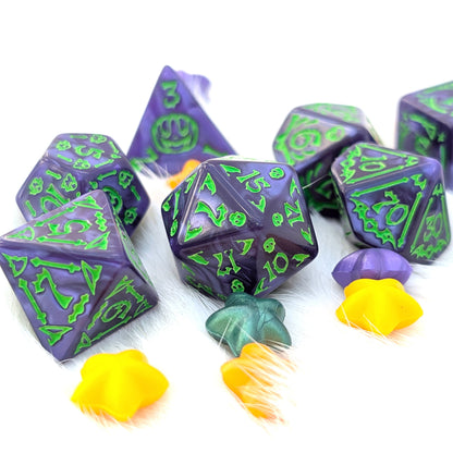 Purple Halloween DnD Dice Set - Marbled Acrylic - Moonlit Mischief