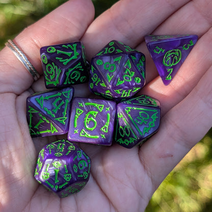 Purple Halloween DnD Dice Set - Marbled Acrylic - Moonlit Mischief