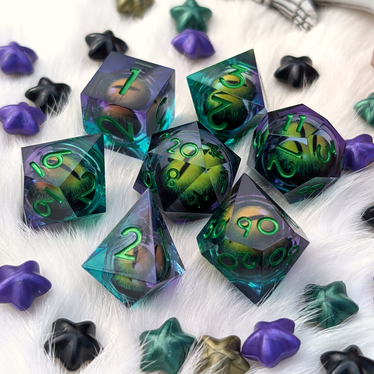 Moving Eye Liquid Core DnD Dice Set - Teal & Purple - Basilisk's Eye