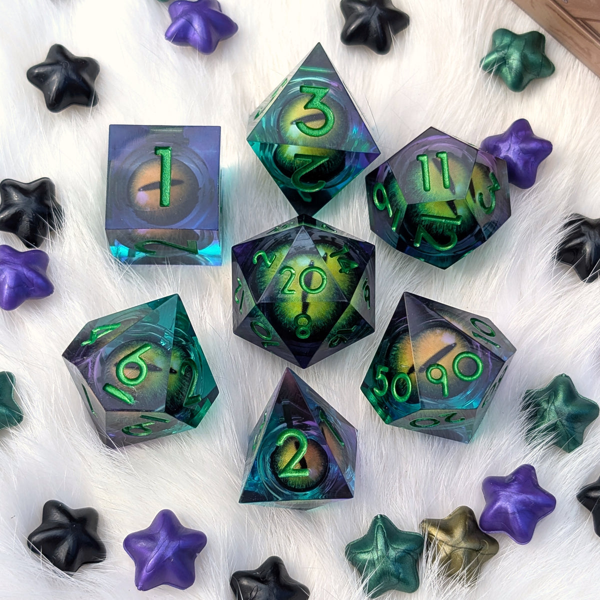 Moving Eye Liquid Core DnD Dice Set - Teal & Purple - Basilisk's Eye
