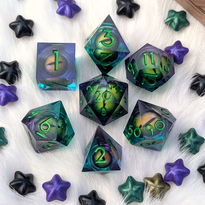 Moving Eye Liquid Core DnD Dice Set - Teal & Purple - Basilisk's Eye