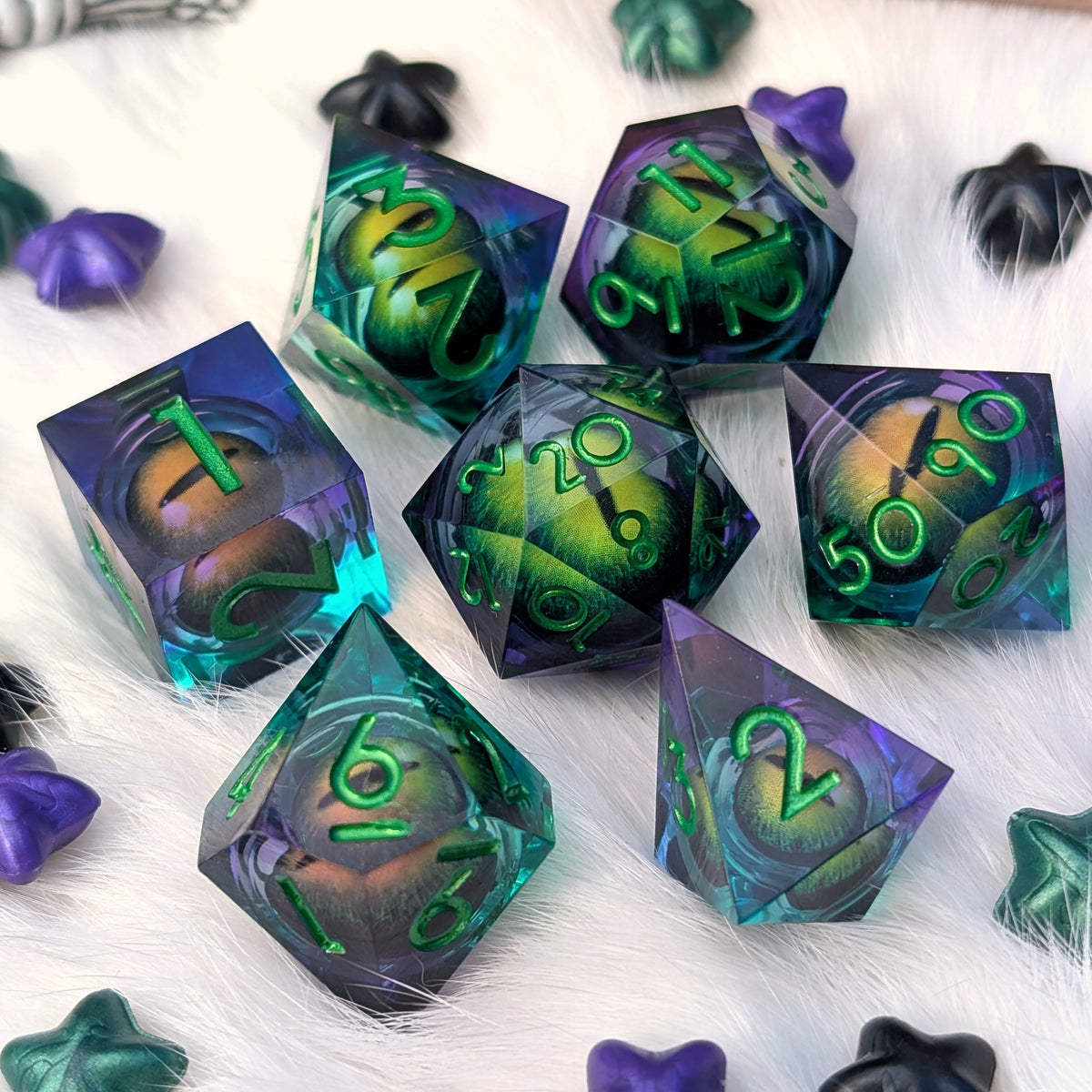 Moving Eye Liquid Core DnD Dice Set - Teal & Purple - Basilisk's Eye