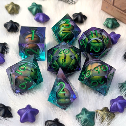 Moving Eye Liquid Core DnD Dice Set - Teal & Purple - Basilisk's Eye