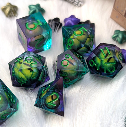 Moving Eye Liquid Core DnD Dice Set - Teal & Purple - Basilisk's Eye