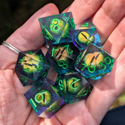 Moving Eye Liquid Core DnD Dice Set - Teal & Purple - Basilisk's Eye
