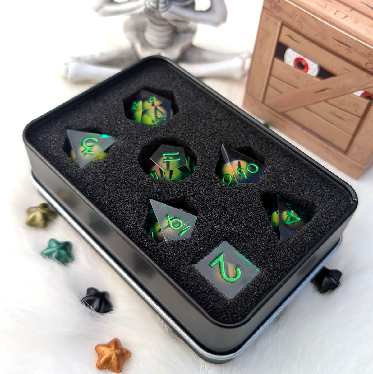 Moving Eye Liquid Core DnD Dice Set - Teal & Purple - Basilisk's Eye