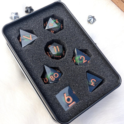 Moving Eye Liquid Core DnD Dice Set - Black & Green - The Hollow Gaze