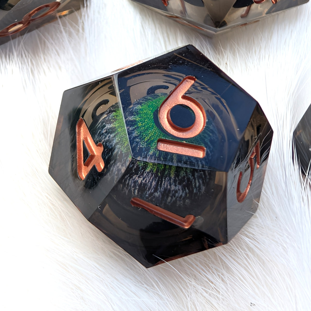 Moving Eye Liquid Core DnD Dice Set - Black & Green - The Hollow Gaze