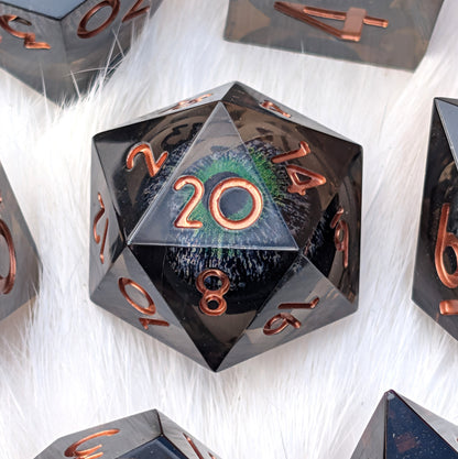 Moving Eye Liquid Core DnD Dice Set - Black & Green - The Hollow Gaze