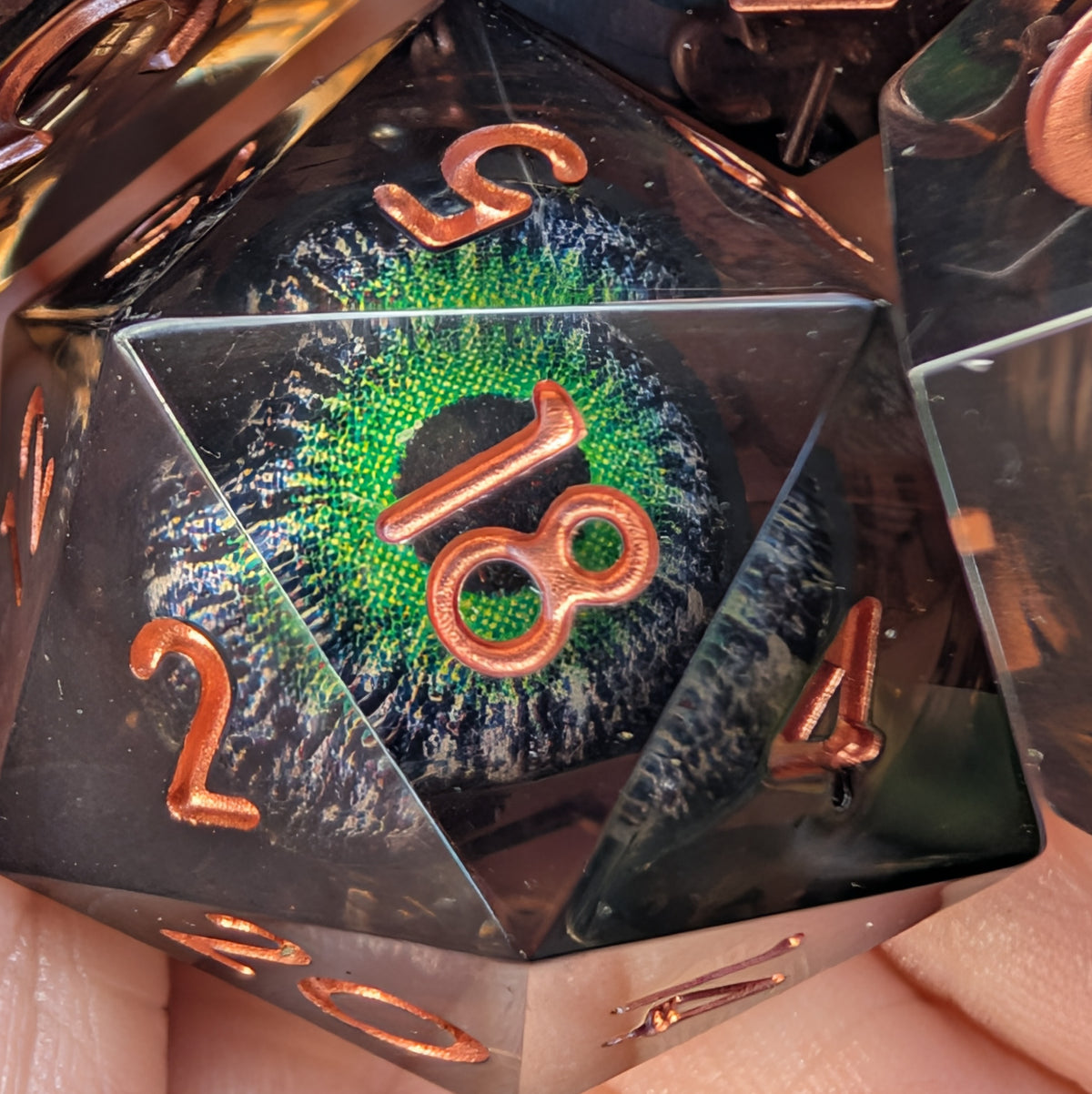 Moving Eye Liquid Core DnD Dice Set - Black & Green - The Hollow Gaze
