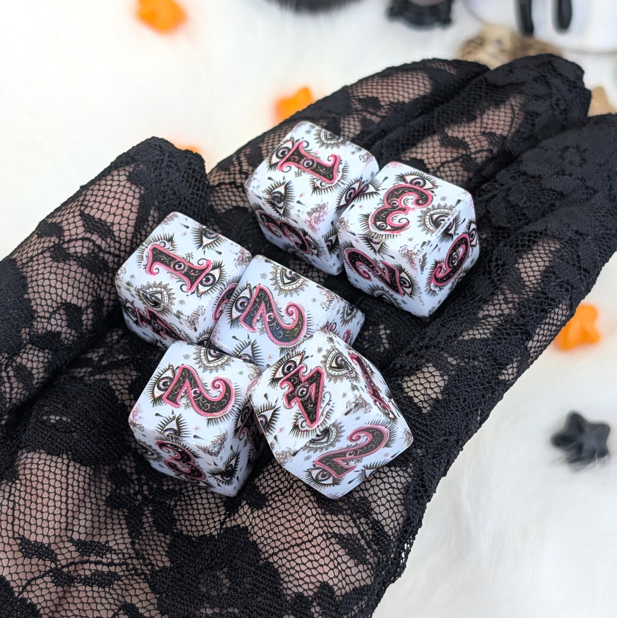 Mystic Gaze - Mystic Eye D6 Dice Set - White, Black & Pink