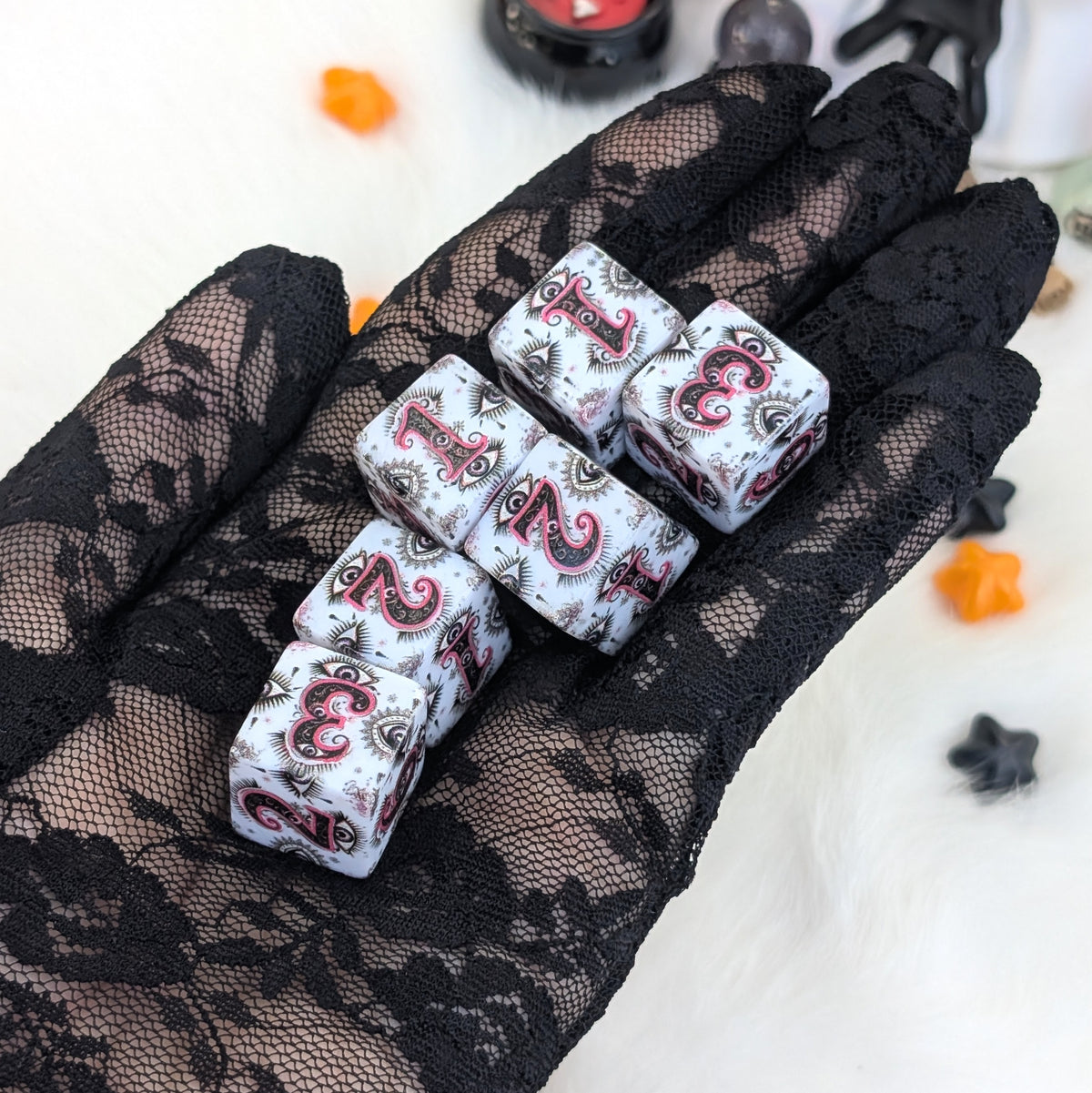 Mystic Gaze - Mystic Eye D6 Dice Set - White, Black & Pink