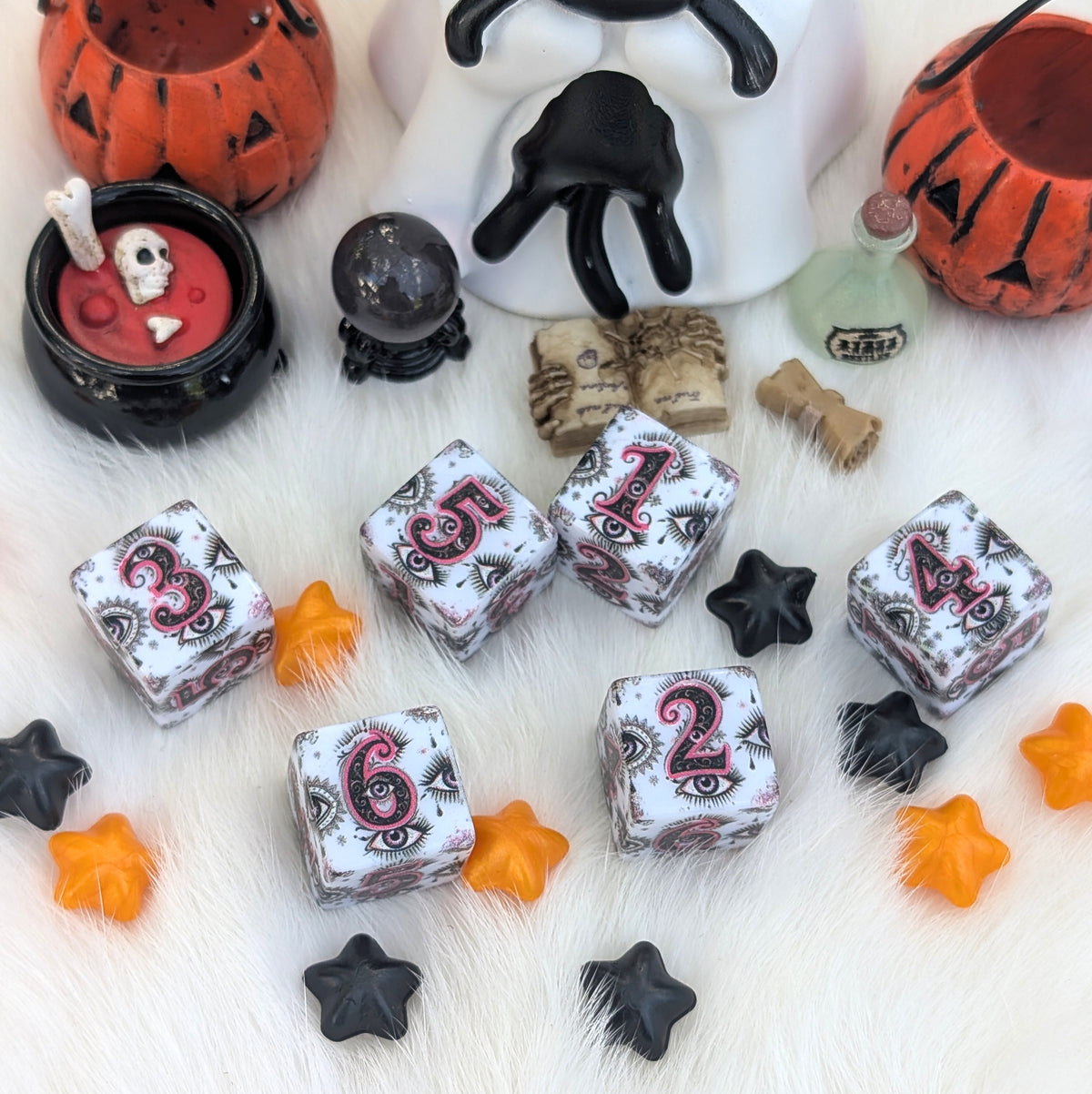 Mystic Gaze - Mystic Eye D6 Dice Set - White, Black & Pink