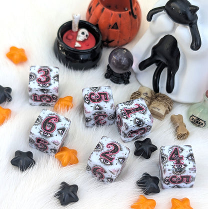 Mystic Gaze - Mystic Eye D6 Dice Set - White, Black & Pink