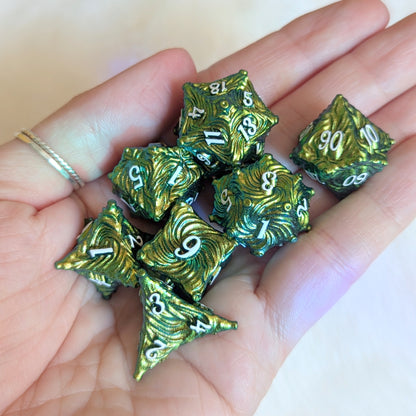 Enchanted Bark Metal Dice Set - Green