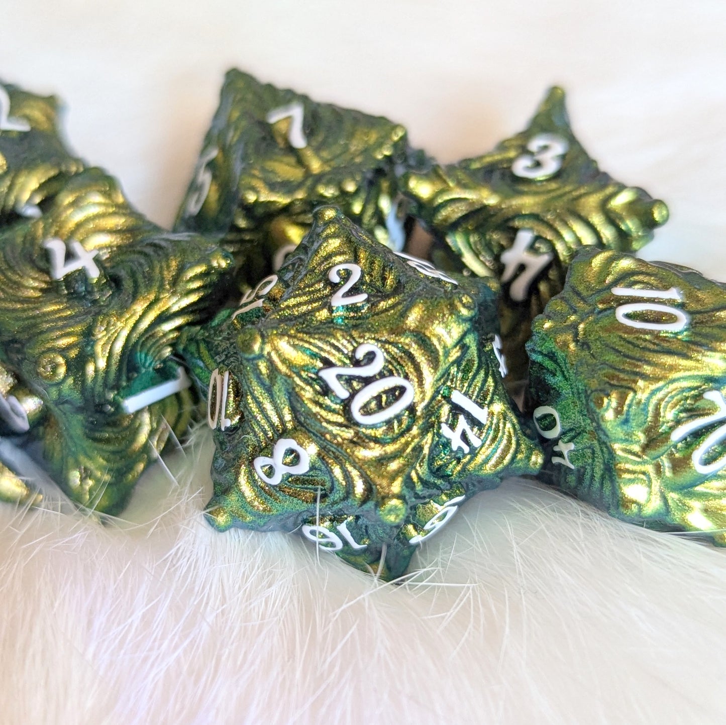 Enchanted Bark Metal Dice Set - Green