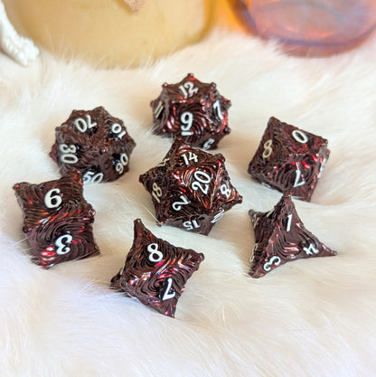 Enchanted Bark Metal Dice Set - Deep Red