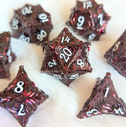 Enchanted Bark Metal Dice Set - Deep Red