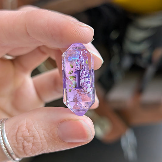 Wisteria Garden Dice Set - Sharp Edge Resin DnD Dice with Bonus Crystal D4 Dice Sets & Games Fennek and Finch