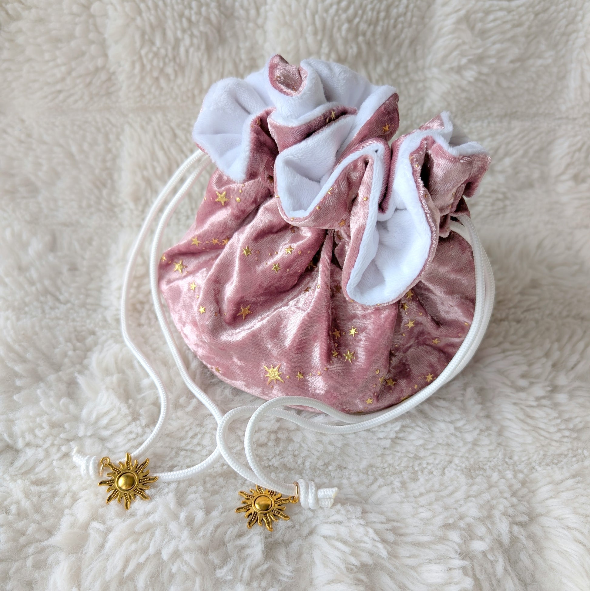 Starlit Rose Dice Bag for DnD, Velvet Multi Pocket Dice Pouch Fennek and Finch