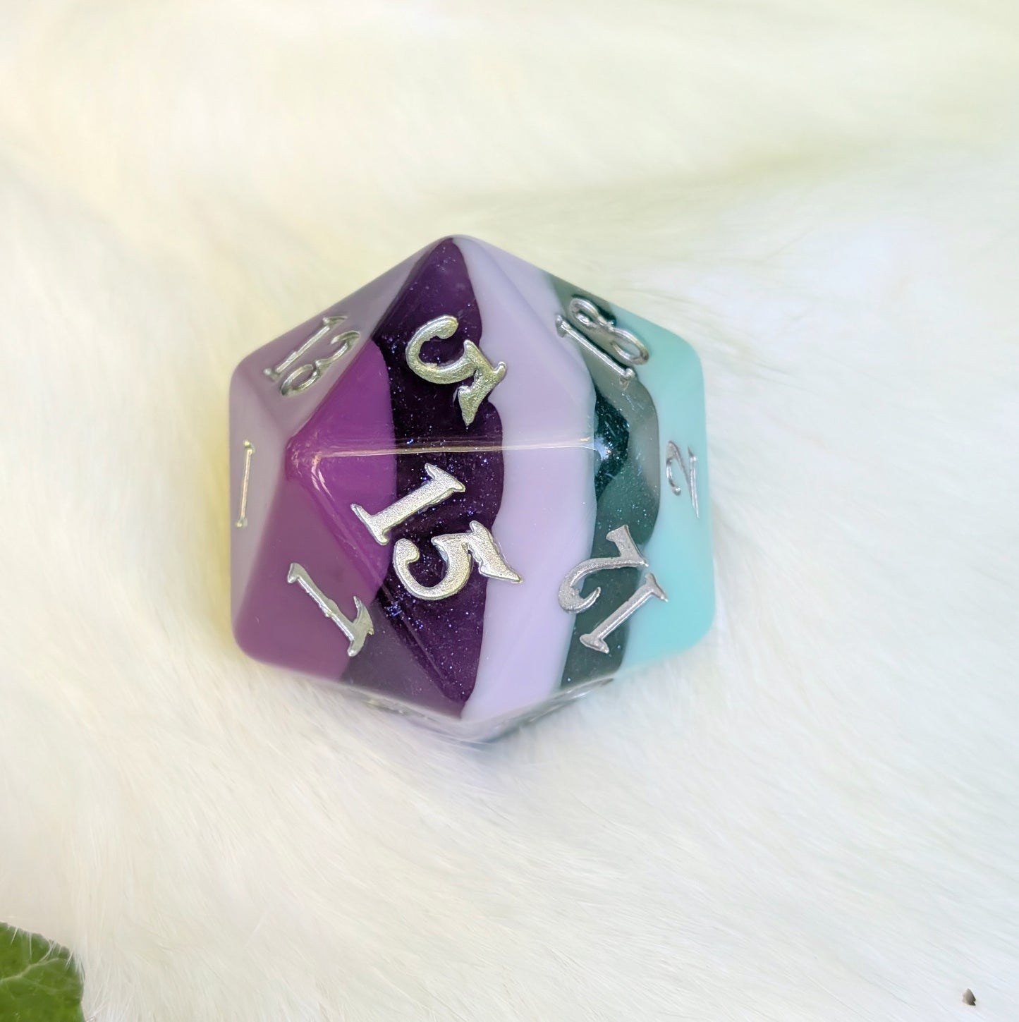 Large D20 Fae Dragon Purple and Teal Die for DnD and Tabletop RPG