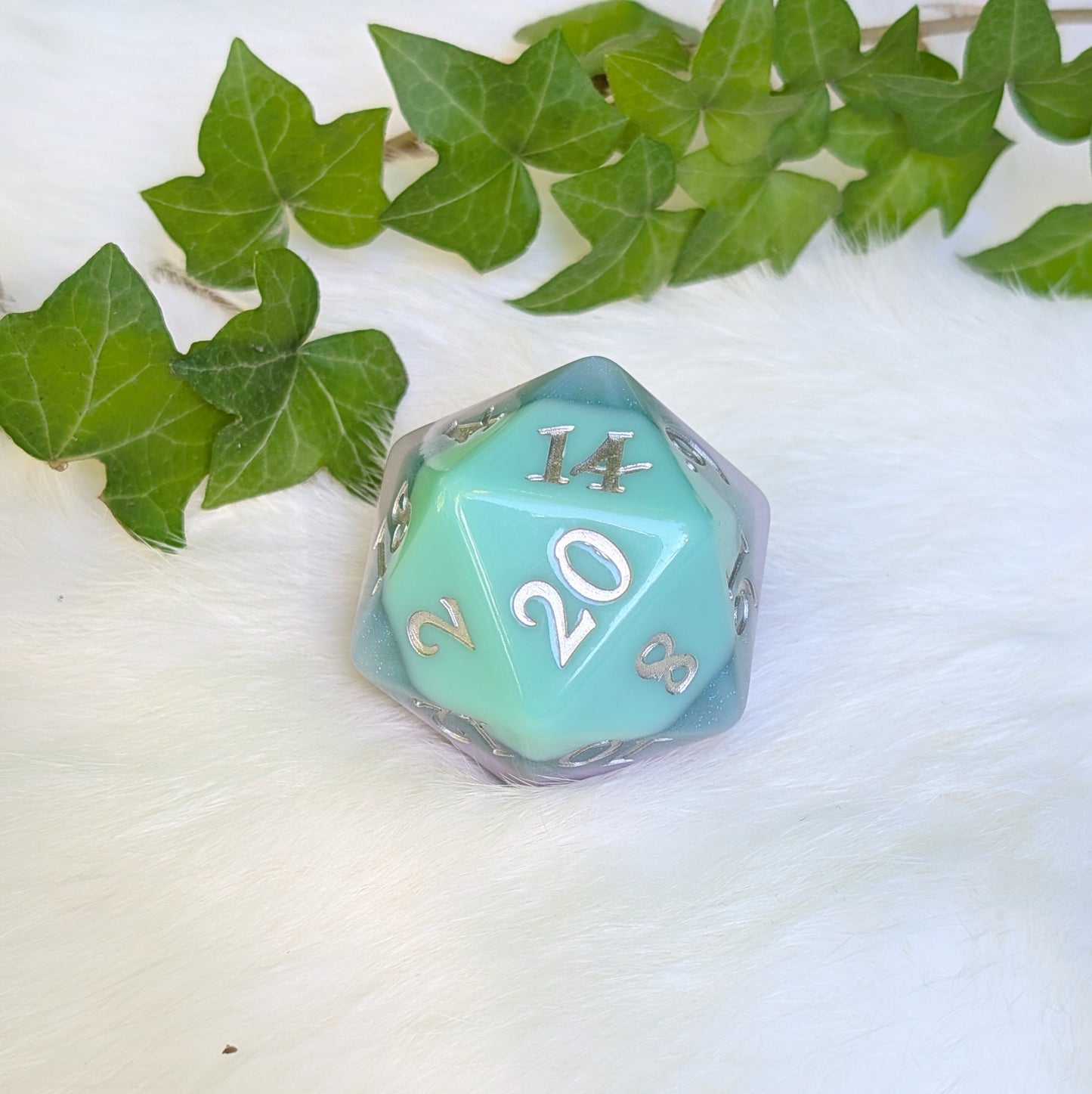 Large D20 Fae Dragon Purple and Teal Die for DnD and Tabletop RPG