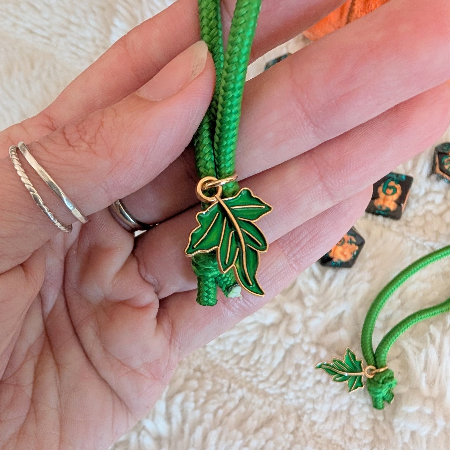 Pumpkin Plush Dice Bag with Pockets Orange and Green Drawstring Bag for DnD and Halloween