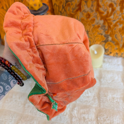 Pumpkin Plush Dice Bag with Pockets Orange and Green Drawstring Bag for DnD and Halloween